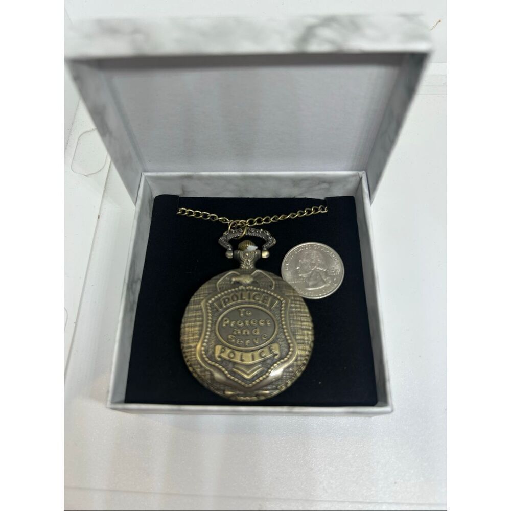 🚔 Police Pocket Watch Necklace – “To Protect & Serve” – Antique Bronze – Gift B - Picture 4 of 4